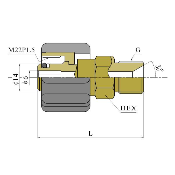 共栄ハイドリック 高圧洗浄機用継手 M22ナット(芯棒φ14)×Gオスネジ(30°メスシート)タイプ...