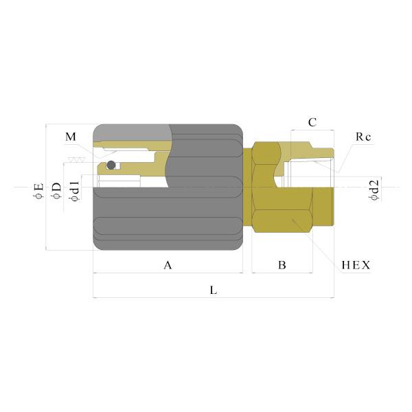 共栄ハイドリック 高圧洗浄機用継手(NCスイベルタイプ) M22ナット(芯棒φ14)×Rcタイプ M...