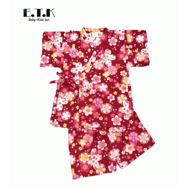 E.T.K　子供甚平　甚平　ベビー　キッズ　桜柄　和柄　赤　七夕　七夕まつり  お遊戯会　花火大会　...