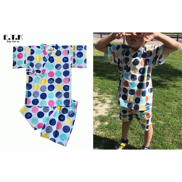 子供甚平　甚平　子供　E.T.K　ドット　和柄　北欧柄　ブルー　子供甚平　甚平スーツ　80cm　90...