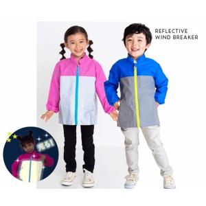 ウィンドーブレーカー　キッズ　子供　反射して光る　防寒　雨具　安全　130cm　140cm　150cm　ブラック　ブルー　ピンク