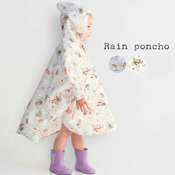 レインポンチョ　フォレスト　ホワイト　パープル　シカ　リス　レインコート　ベビー　Sサイズ(80〜1...