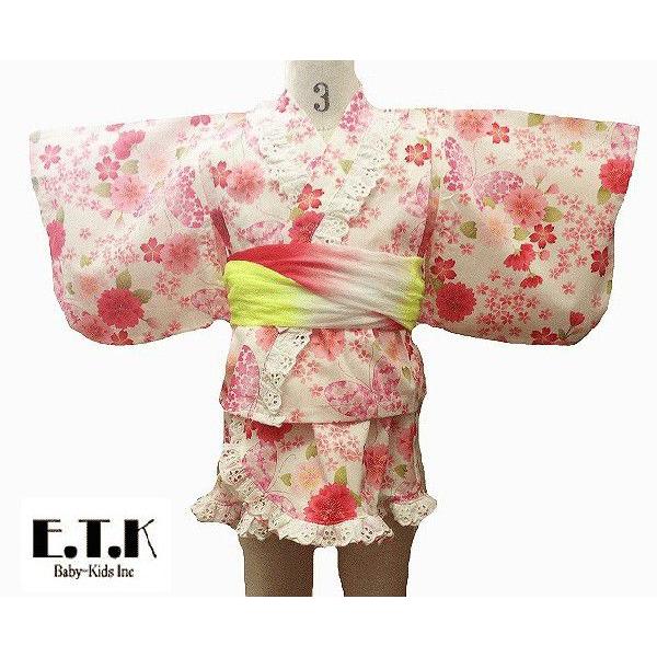 甚平　女の子　Ｅ.Ｔ.Ｋ　さくら＆蝶柄サンドレス浴衣　兵児帯付き　オフシロ　80cm　90cm　95...