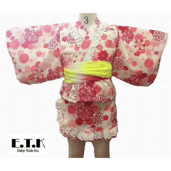 浴衣　女の子　Ｅ.Ｔ.Ｋ さくら柄ミニスカート浴衣　兵児帯付き　オフシロ　100cm　110cm　1...
