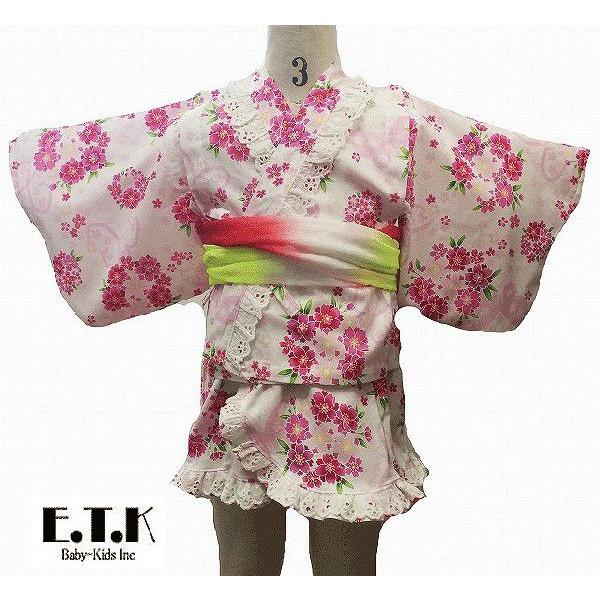 浴衣　女の子　Ｅ.Ｔ.Ｋ さくら＆蝶柄サンドレス浴衣(兵児帯付き)　オフシロ　100cm　110cm...