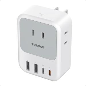 TESSAN USB コンセントタップ 電源タップ usb-c付き たこあしコンセント 3口 雷ガード PD 20W対応