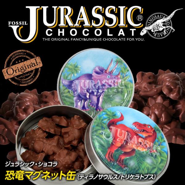 バレンタイン ばらまき 恐竜チョコレート ジュラシックショコラ 恐竜マグネット缶（ティラノ/トリケラ...