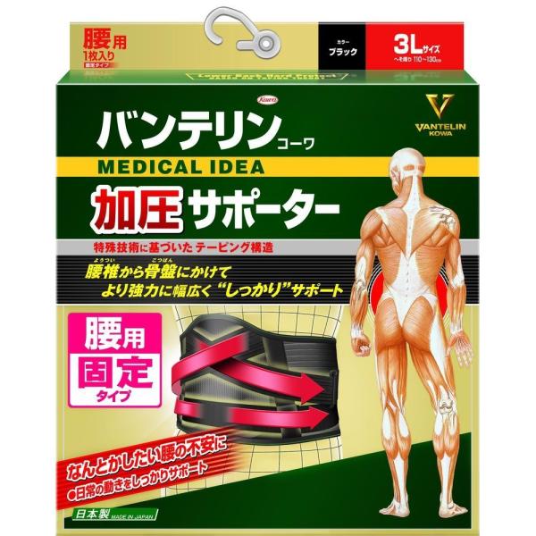 興和　バンテリンサポーター　腰用固定タイプ　3L　ブラック あすつく 送料無料　