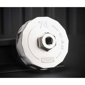 TONE オイルフィルターレンチ 14角 外径82mm 全高35mm 差込角9.5mm 対辺寸法74mm (3FW-74)(4953488430851) トネ