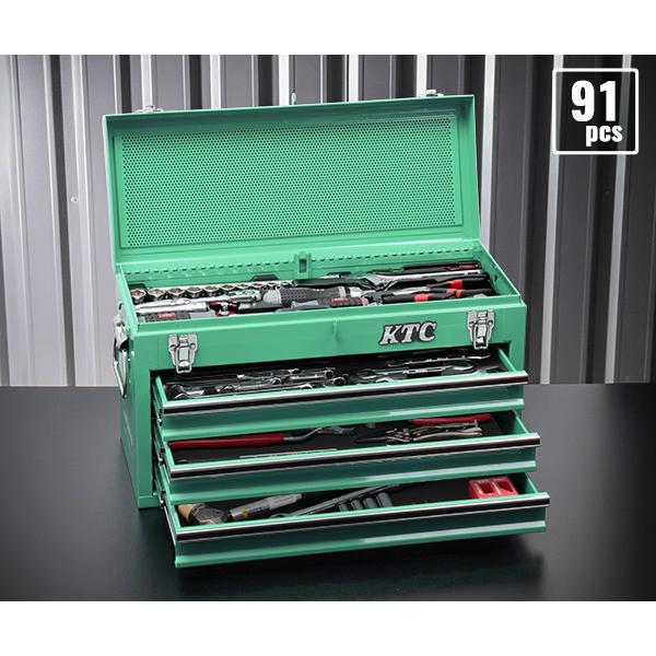 KTC (SK39120XTGEM) 9.5sq. 91点 工具セット ターコイズグリーン チェスト...