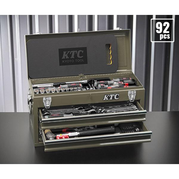 KTC (SK39224XODEM) 9.5sq. 92点 工具セット オリーブドラブ チェスト付 ...