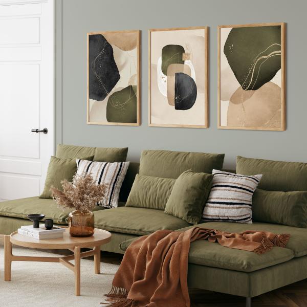 アートポスター　選べるデザイン modern shapes グリーン＆ベージュ　サイズ豊富 　ジャパ...