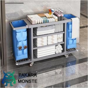 ホテル清掃台車 多機能デザイン 業務用ダストカートとしても活用 大容量収納 防水収納布袋付き キャスター付きで移動便利 学校、病院、旅館、ホテルなど