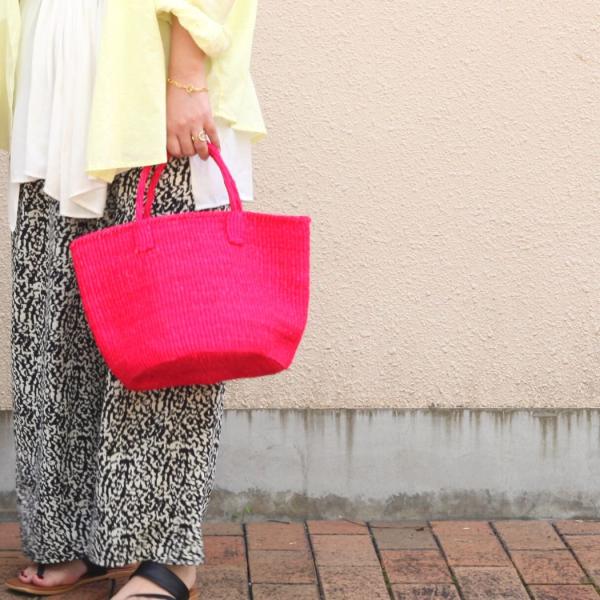 かごバッグ サイザル カゴバッグ ラウンド S K1103D-45 フシア レディース 9インチ プ...