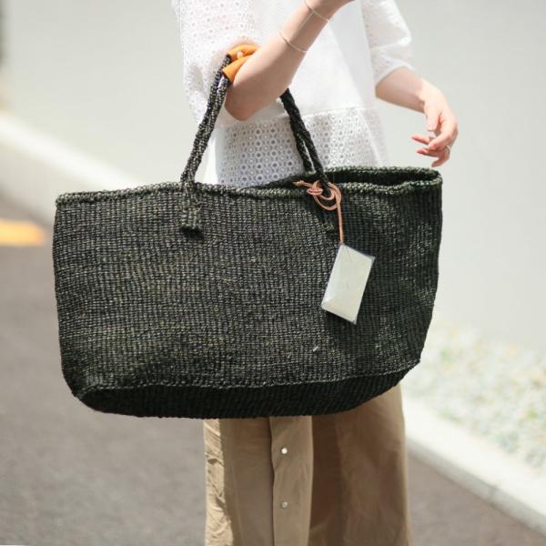 サイザル カゴバッグ 楕円L - ダークグリーン かごバッグ