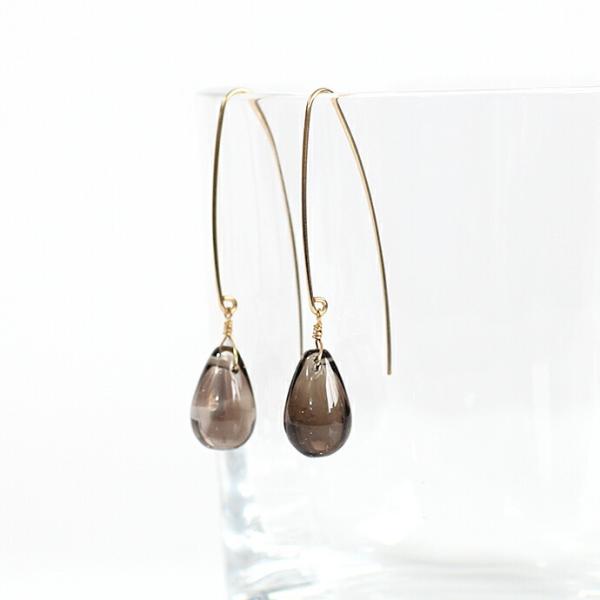 su（スウ） / cealfon02 ロングフック ヒトツブ ピアス - スモーキークォーツ レディ...