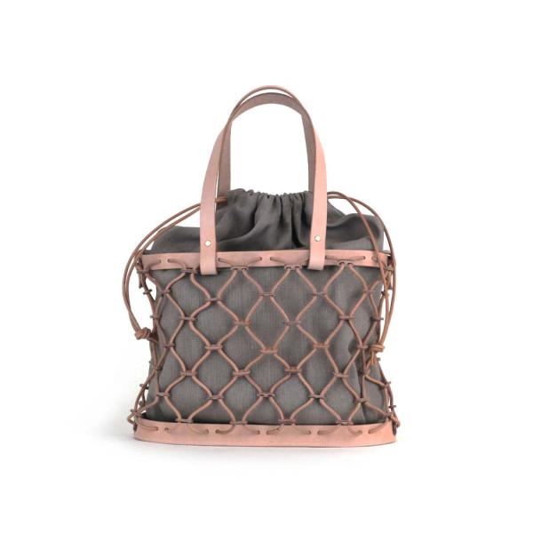 Ense (アンサ) / kago tote k002 巾着付きカゴトート - ナチュラル × グレ...