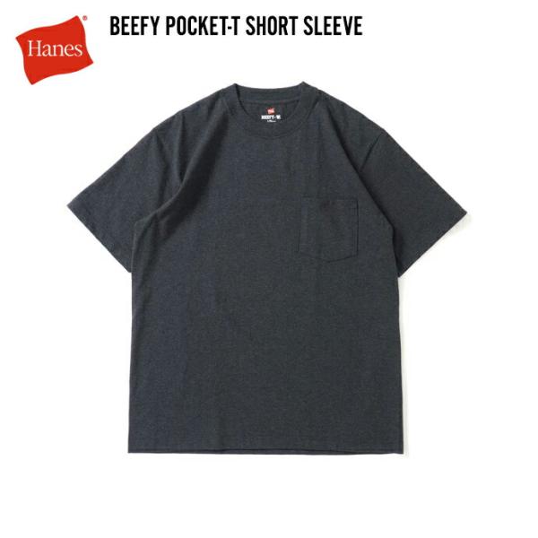 Hanes ヘインズ / BEEFY-T ビーフィー 半袖ポケットTシャツ ミッドチャコールヘザー ...