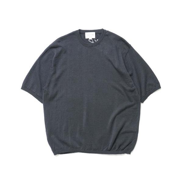 STILL BY HAND / KN03262 - BLUE GREY リネン混 半袖ニットTシャツ