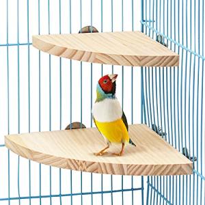 2点セット入り 木製 コーナー ステージ 小動物 おもちゃ 鳥 インコ オウム ハムスター 止まり木 ケージに取り付け ケージステージ 踏み台 スタン｜eiai