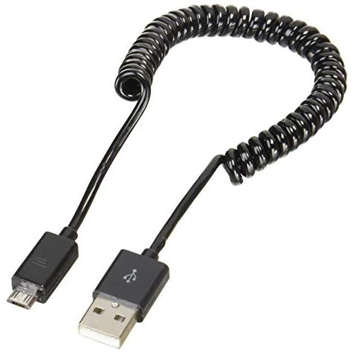 TIMELY カールコード型USB2.0ケーブル microUSB(オス) ― USB A平型(オス...