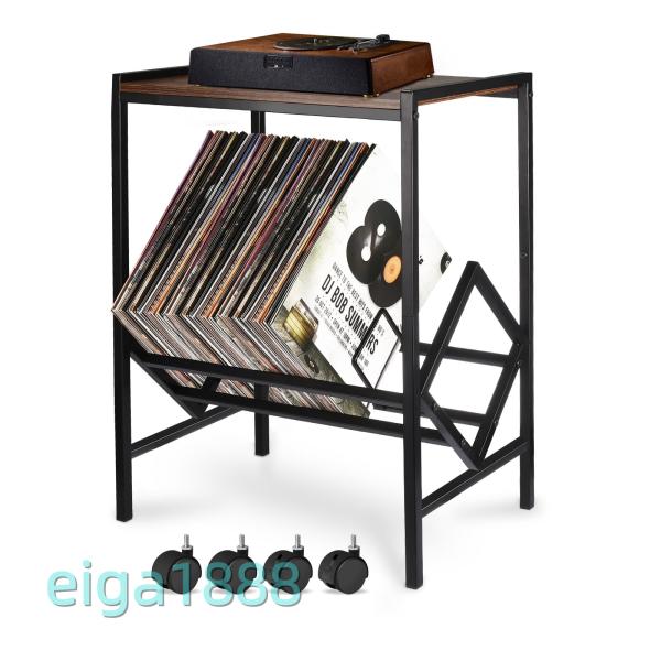 レコードプレーヤースタンド 最大 80 枚アルバム収納 ターンテーブルスタンド マットブラックメタル...