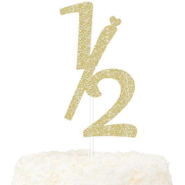 LOVENJOY 6か月ケーキトッパー ゴールドグリッター 半歳 1/2 赤ちゃん 誕生日 デコレー...