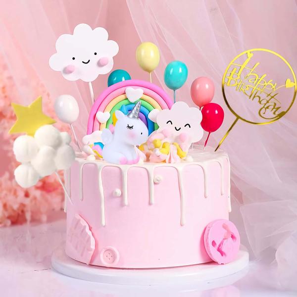 Qoadwem ユニコーンケーキトッパー 15個 ユニコーンレインボーケーキトッパー 女の子用 レイ...