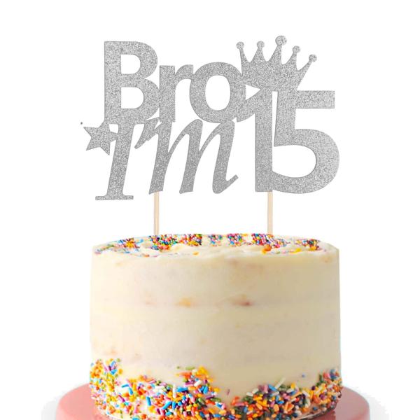 1個 15歳の誕生日ケーキトッパー ブルーグリッター ブロアイム15歳の誕生日ケーキピック 15歳に...
