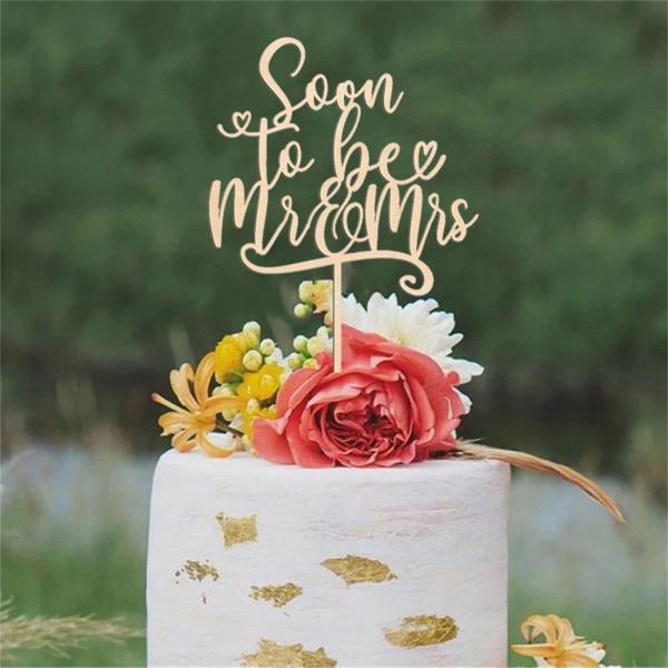 HQKJGSYX 木製ウェディングケーキトッパー Soon to Be Mr and Mrs ケーキ...