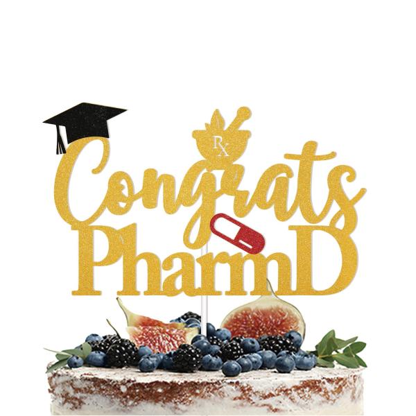Congrats PharmDケーキトッパー、キャップと薬瓶付き薬剤師卒業ケーキデコレーション、薬剤...