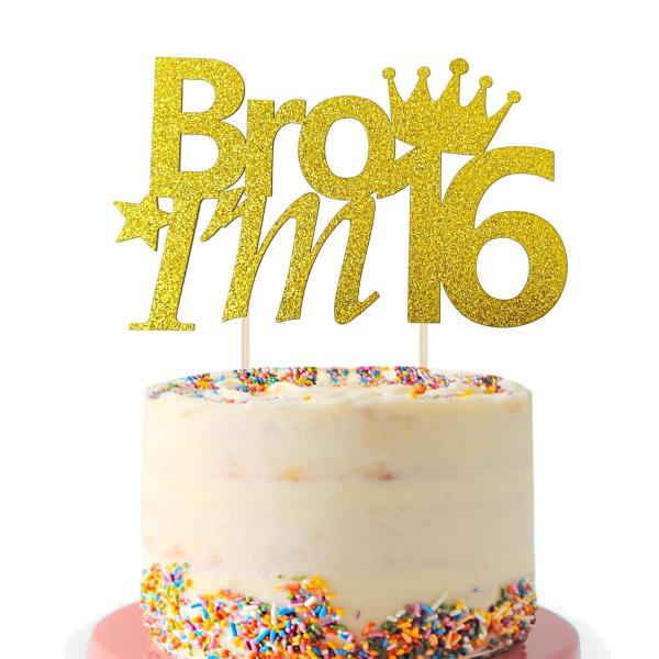 Bro I'm 16 ケーキトッパー 男の子用 ブラック 16歳の誕生日ケーキデコレーション 面白い...