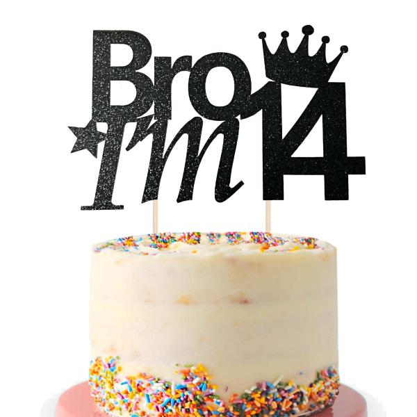 Bro I'm 14 バースデーケーキトッパー 男の子用 ブルー Happy 14th Cake D...