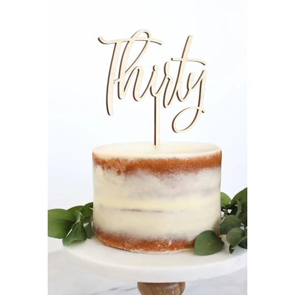 木製サーティケーキトッパー、30歳の誕生日ケーキトッパー、30周年記念パーティーデコレーション用品