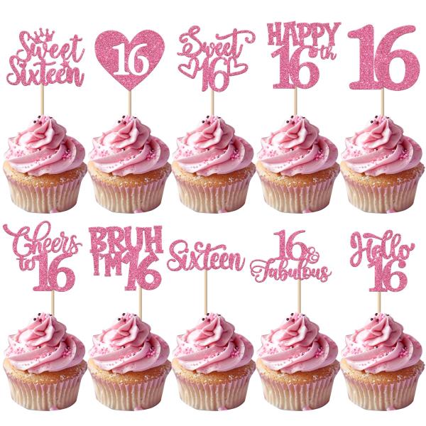 Rsstarxi 30個パック Happy Sweet 16歳の誕生日 カップケーキトッパー Hap...