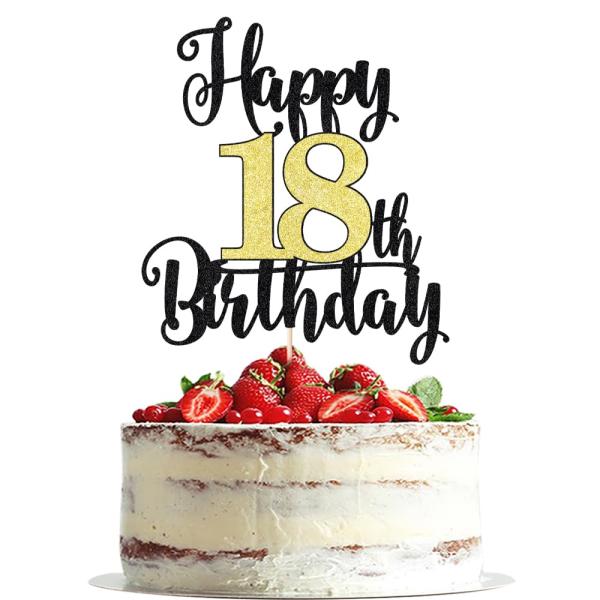 Dxsdgetue Happy 18th Birthday ケーキトッパー - ブラックゴールドグリ...