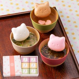福ねこ最中 贈答用ギフトセット, みそ汁・お吸物・お茶漬け・スープ6個入り, 猫型最中の詰め合わせ (味噌汁・お吸い物)