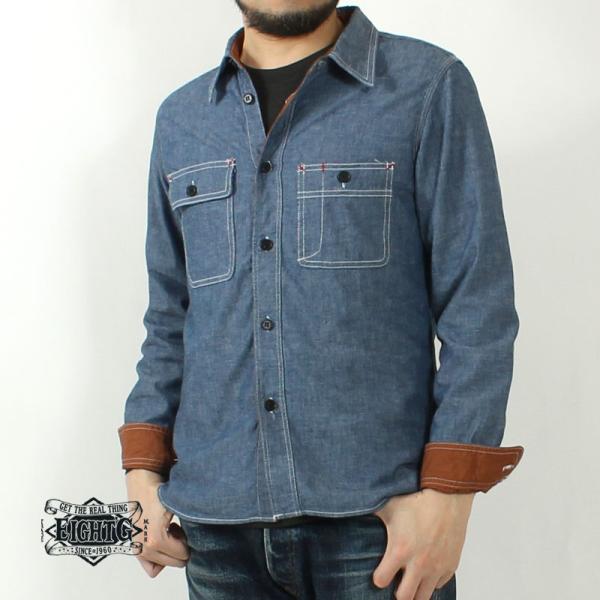 エイトジー 袖裏付きシャンブレーシャツ 復刻モデル 2025春夏 新作 ワークシャツ 長袖 日本製 ...