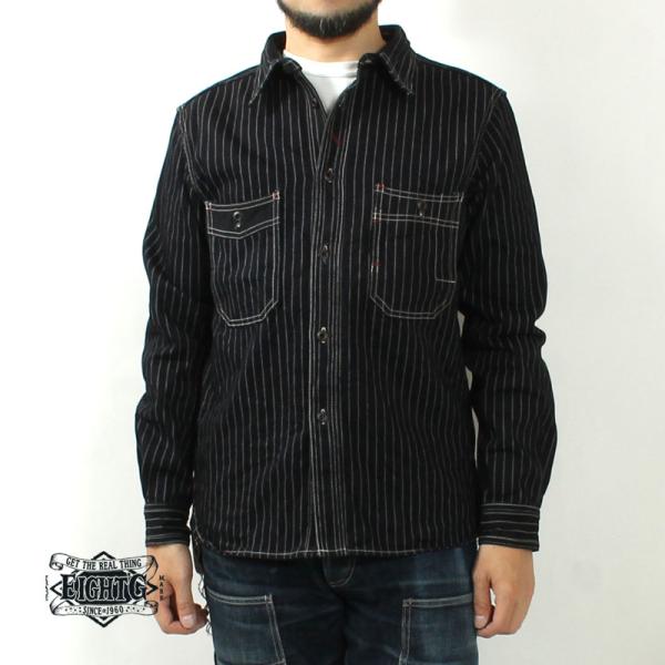 エイトジー ワークシャツ ウォバッシュストライプ メンズ 長袖 インディゴ デニムシャツ 日本製 ア...