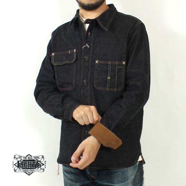 エイトジー ワークシャツ デニムシャツ 2024秋冬 新作 13オンス インディゴ セルヴィッチ ヴ...