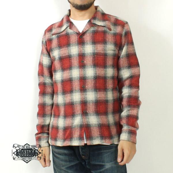 エイトジー ワークシャツ オープンカラー 2024秋冬 新作 オンブレチェック メンズ 日本製 アメ...