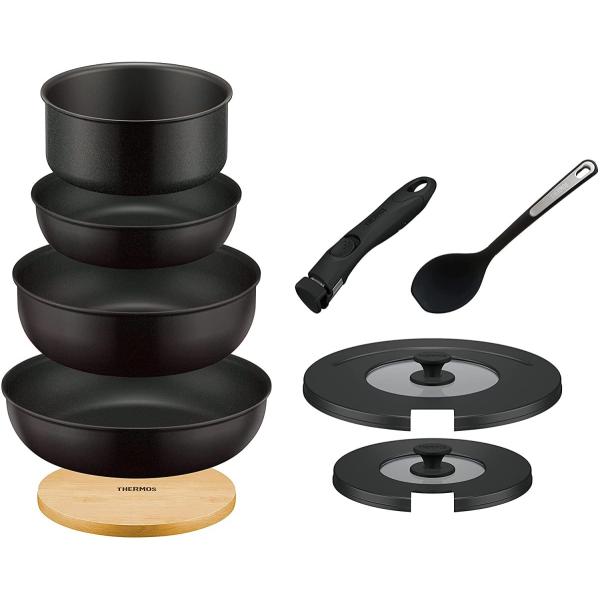 サーモス KSB-9A-BK 取っ手のとれるフライパン9点セットBA ブラック 新品 送料無料