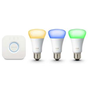 Philips Hue フルカラー スターターセットV3 E26スマートLEDライト3個+ブリッジ1...