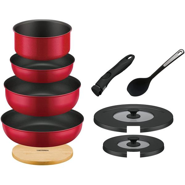 サーモス KSB-9A-R 取っ手のとれるフライパン9点セットBA レッド 新品 送料無料