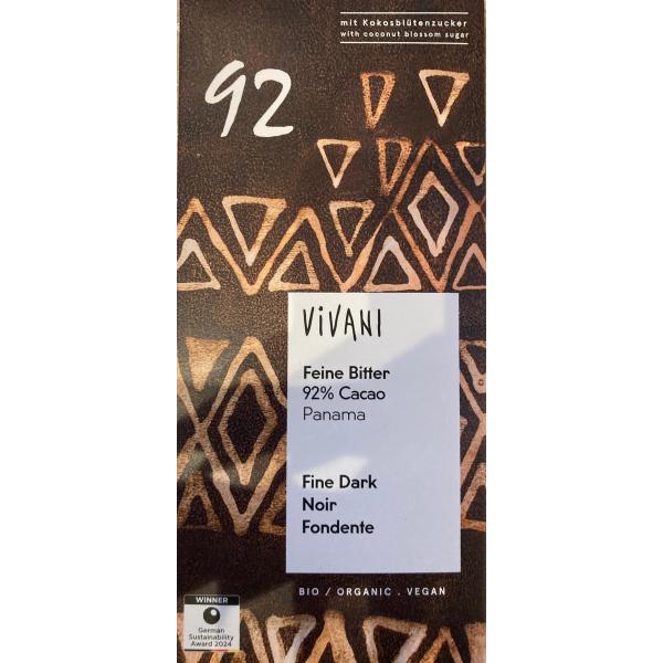 ViVANI オーガニックファインダークチョコレート92% 80g ※20枚セット※夏季冷蔵