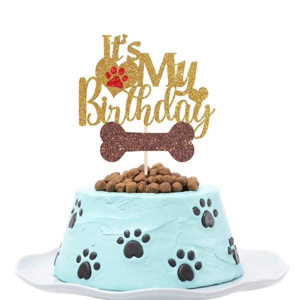 Maicaiffe ゴールドグリッター It's My Birthday ケーキトッパー 子犬用 -...
