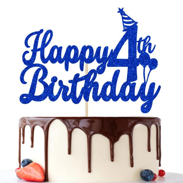 Happy 4th Birthdayケーキトッパー、4歳の誕生日パーティーデコレーション、男の子の女...