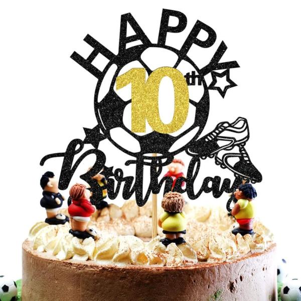 Glitter Soccer Happy 10th Birthday ケーキトッパー サッカー選手の...