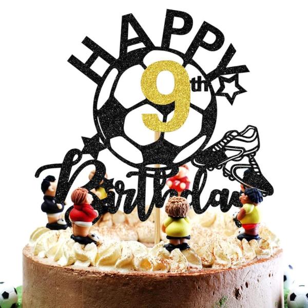 Glitter Soccer Happy 9th Birthday ケーキトッパー サッカー選手のお...