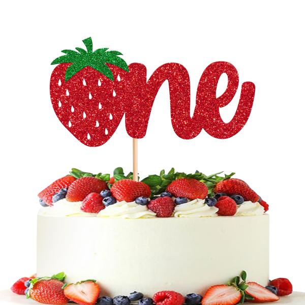 1パックストロベリーワンケーキトッパーレッドグリッターストロベリー1歳の誕生日ケーキピックフルーツテ...